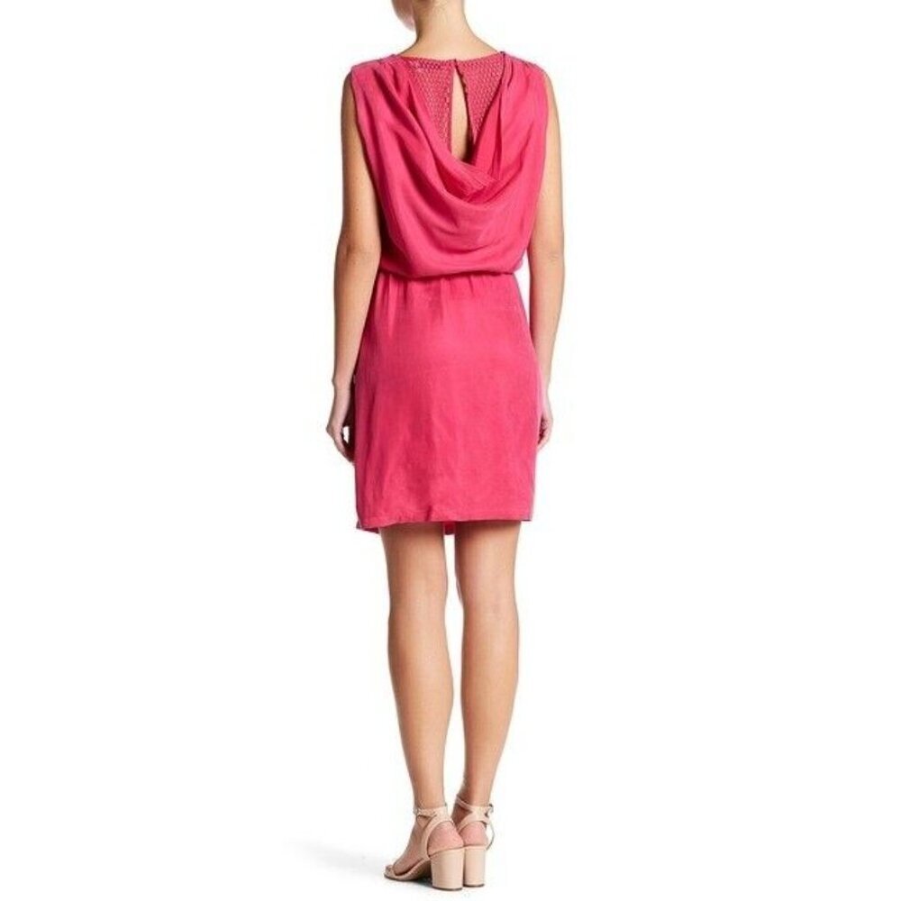 FRNCH Fuchsia Pink Cupro Mini Dress Sleeveless Lace Back Cowl Neck SZ M New $118